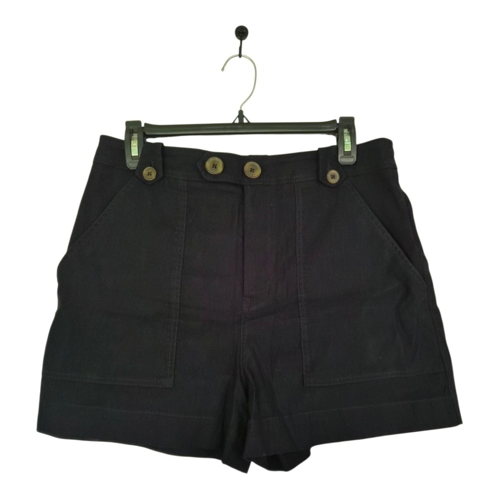 Anthropologie Maeve Black Linen Blend Utility Shorts Women's US 8 Button Detail